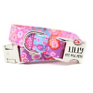 Lily Dog Collar | Custom Dog Collar | Girl Dog Collar | Pink Floral Collar| Personalized Collar | Engraved Collar | Summer Collar |The Lilly