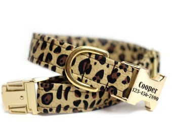 Leopard Print dog collar | Personalized Collar | Animal print Collar | Brown Dog Collar | Engraved Collar | Custom Dog Collar |Leopard Print