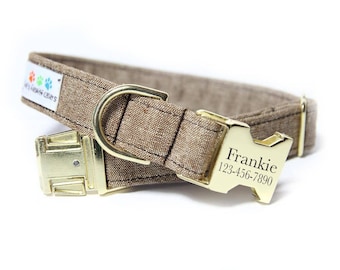 Autumn Dog Collar | Personalized Dog Collar | Custom Dog Collar | Fall Dog Collar | Dog Collar with Name | Brown Dog Collar | Espresso Linen