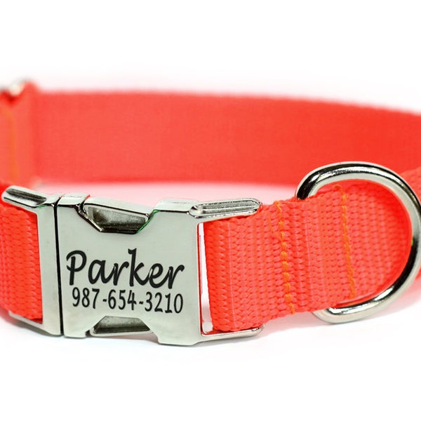 Hunting Dog Collar, Personalized Collar, Laser Engraved Dog Collar, Bright Neon Orange Dog Collar