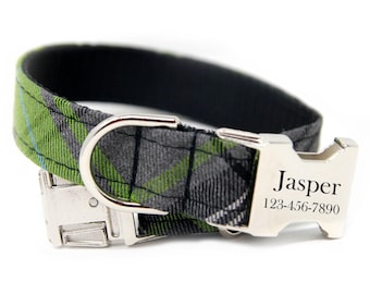 Green Plaid Custom Dog Collar | Tartan Dog Collar | Personalized Collar | Green Plaid Collars | Collar with name | Green Plaid
