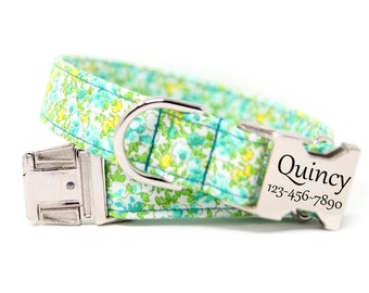 Girl Dog Collar | Personalized Dog Collar | Floral Dog Collar | Spring Collar | Green Dog Collar | Floral Collar with Name | Green Zinnia