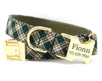 Green Dog Collar | Plaid Collar | Custom Dog Collar | St Patrick's Dog Collar | Buckle Engraved Collar | Personalized Dog Collar | Hooligan