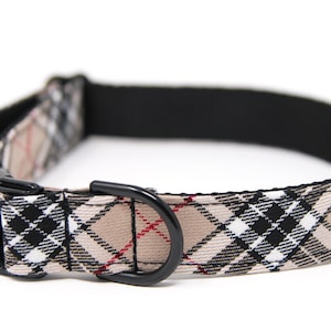 Custom Plaid Dog Collar Personalized Dog Collar Beige Plaid Dog Collar Black and Tan Collar image 2