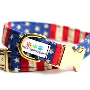 Personalized American Flag dog collar, USA Dog Collar, Personalized Dog Collar optional - US Flag Dog Collar