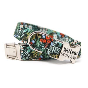 Personalized Green Floral Dog Collar, Durable Floral Print Pet Collar for Stylish Dogs, Unique Gift for Dog Owners
