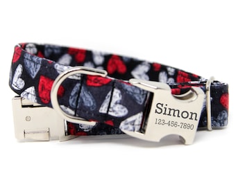 Valentines Day Dog Collar | Heart Dog Collar | Red Valentine Dog Collar | Personalized Valentine Collar | Black and Red Heart Dog Collar