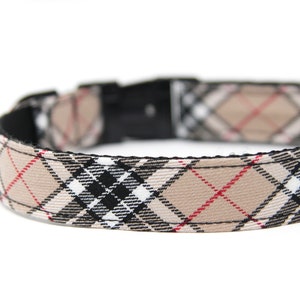 Custom Plaid Dog Collar Personalized Dog Collar Beige Plaid Dog Collar Black and Tan Collar image 3