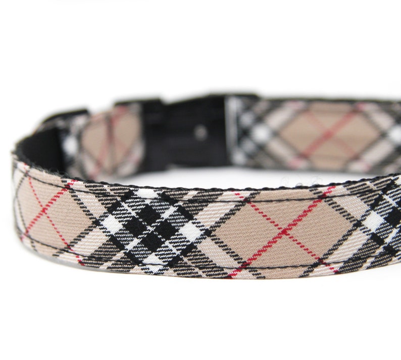 Custom Plaid Dog Collar Personalized Dog Collar Beige Plaid Dog Collar Black and Tan Collar image 3