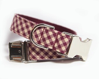 Dog Collar Personalized, Red Plaid Collar, Buffalo Plaid, Plaid Dog Collar, Maroon Bias Plaid