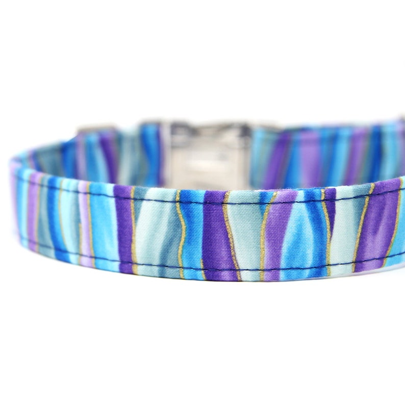 Blue Purple Dog Collar Personalized Dog Collar Ice Stripes image 3