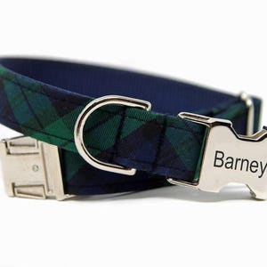 Custom Plaid Collar | Personalized Dog Collar | Blue and Green Plaid Collar | Custom Dog Collar | Personalized Blue and Green Plaid Collar