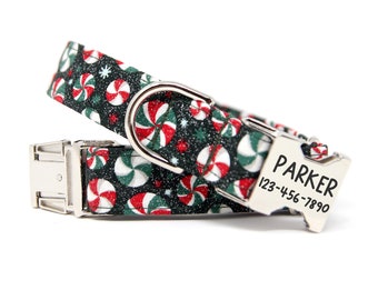 Holiday Dog Collar | Christmas Dog Collar | Personalized Christmas Collar | Custom Green Holiday Collar | Dog Lover Gift | Peppermint Patty