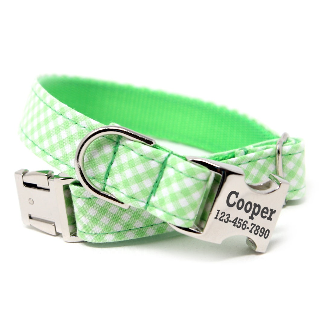Green Plaid Collar Personalized Dog Collar Gingham Collar Puppy Collar