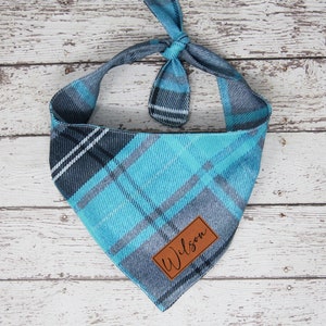 Plaid Dog Bandana | Blue Plaid Bandana | Dog Bandana with Name | Blue Dog Bandana | Personalized Dog Bandana | Turquoise Tartan Bandana