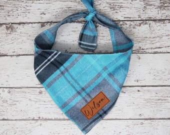 Plaid Dog Bandana | Blue Plaid Bandana | Dog Bandana with Name | Blue Dog Bandana | Personalized Dog Bandana | Turquoise Tartan Bandana