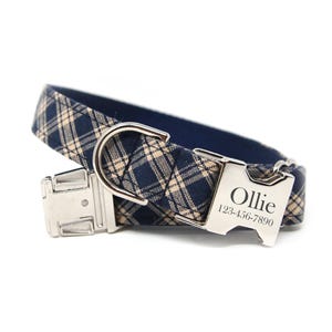 Plaid Dog Collar | Personalized Dog Collar | Boy dog Collar | Navy Plaid Collar | Large Dog Collar | Custom Plaid Collar | Plaid Dog Collar