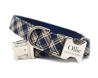Plaid Dog Collar | Personalized Dog Collar | Boy dog Collar | Navy Plaid Collar | Large Dog Collar | Custom Plaid Collar | Plaid Dog Collar