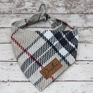 Plaid Dog Bandana | Black and Tan Pet Bandana | Pet Collar with Name | Personalized Pet Neck Scarf