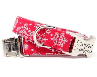 Christmas Dog Collar | Holiday Dog Collar | Personalized Red Christmas Collar | Custom Snowflake Dog Collar | Dog Lover Gift | Holiday Glam
