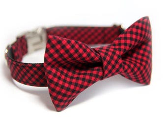 Bufalo Check BowTie Dog Collar |  Red Mini Check Dog Collar | Personalized Collar | Boy Dog Collar | Wedding Dog Collar| Mini Buffalo Plaid