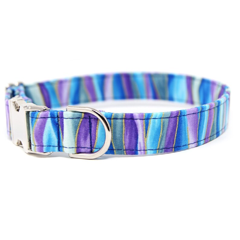 Blue Purple Dog Collar Personalized Dog Collar Ice Stripes image 2