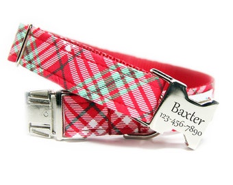 Plaid Dog Collar | Christmas Collar | Red Christmas Dog Collar | Red Plaid Collar | Custom Holiday Collar | Personalized Christmas Collar