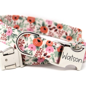 Personalized Dog Collar | Custom Dog Collar | Floral Dog Collar | Dog Collar with Name | Engraved Buckle Collar | Rifle Paper Co Primavera