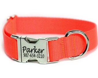 Hunting Dog Collar, Personalized Collar, Laser Engraved Dog Collar, Bright Neon Orange Dog Collar