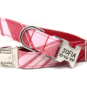 Valentines Day Dog Collar | Pink Plaid Dog Collar | Personalized Plaid Dog Collar | Valentines Day Dog Collar | Sweetheart Pink Plaid Collar
