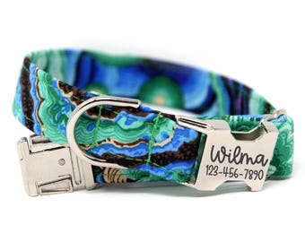 Blue Dog Collar with Name | Personalized Floral Dog Collar | Leash | Pet Gift | Personalized Dog Gift | Custom Collar | Collar with Name