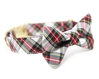 Bow Tie Dog Collar | Red and White Plaid | Christmas Collar | Dog Bow Tie | Personalized Plaid Collar | Holiday Plaid Collar | The Westwood