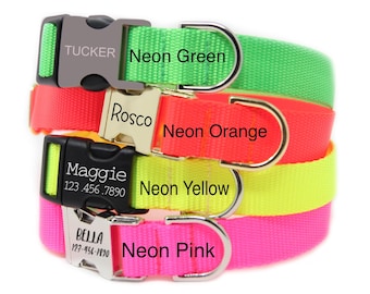 Personalized Neon Dog Collar, Hunting Dog Collar, Optional Engraved Buckle and Sturdy Nylon, Adjustable Fit, Gift for Pet Lovers, Plain Jane
