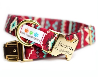 Personalized Dog Collar | Southwestern Collar | Custom Dog Collar | Boy dog Collar | Adjustable  Collar | Red Dog Collar | Western CamelBack