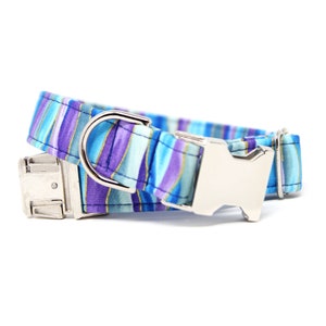 Blue Purple Dog Collar Personalized Dog Collar Ice Stripes image 4