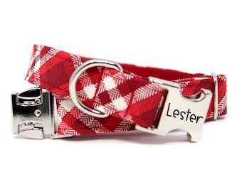 Red Plaid Dog Collar, Checkered Custom Collar, Personalized Dog Collar,  Plaid Dog Collar, Custom Collar with Name, Cajun Plaid