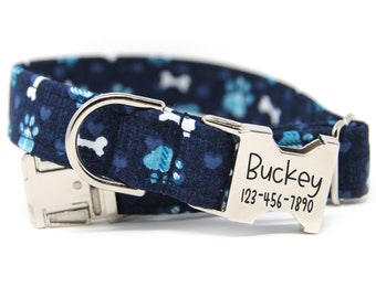 Custom Dog Collar | Boy Dog Collar | Personalized Collar | Dog Neckwear | Leash | Collar with Name | Bones and Paws