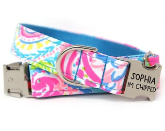 Pink Dog Collar | Floral Dog Collar | Personalized Dog Collar | Engraved Buckle Collar | Pet Lover Gift | Rescue Dog Gift | Flocked with Fun