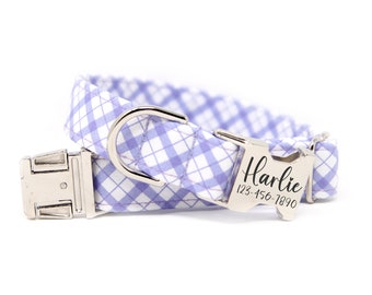 Personalized Plaid Collar | Purple plaid Dog Collar | Engraved Buckle Collar |  Lavender Plaid Collar | Custom Dog Collar | Collar with Name