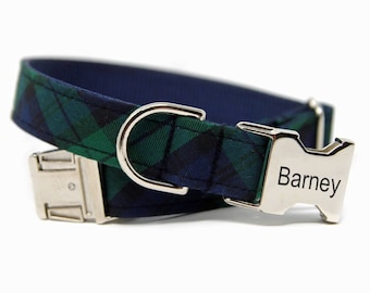 Custom Plaid Collar | Personalized Dog Collar | Blue and Green Plaid Collar | Custom Dog Collar | Personalized Blue and Green Plaid Collar