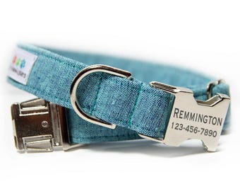 Custom Dog Collar | Personalized Dog Collar | Engraved Buckle Collar | Dog Collar with Name | Boy Dog Collar | Turqoise Dog Collar with Name