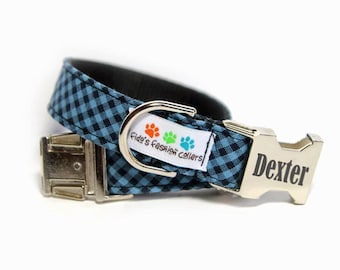 Blue Plaid Collar | Personalized Dog Collar | Custom Collar | Pet Gift | Blue and Black Plaid | Adjustable Collar | Collar with Name