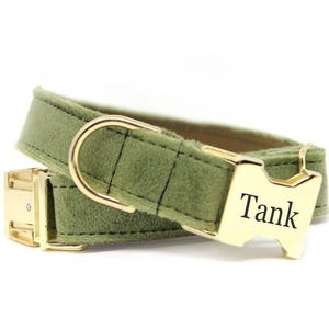 Green Dog Collar | Rescue Dog gift  | Name Dog Collar | Custom Dog Collar | Personalized Dog Collar | Big Dog Collar | Green Velvet Collar