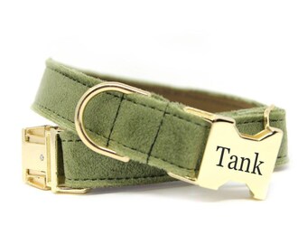 Green Dog Collar | Rescue Dog gift  | Name Dog Collar | Custom Dog Collar | Personalized Dog Collar | Big Dog Collar | Green Velvet Collar
