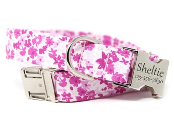 Personalized Floral Dog Collar, Adjustable and Handmade, Strong and Durable, Perfect for Girl dogs, Pink Floral Collar | Pink Meadow