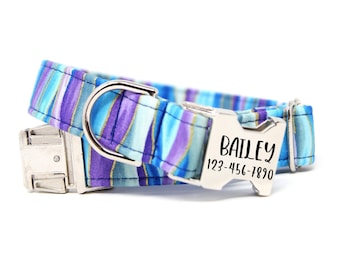 Collar para perro azul y morado / Collar para perro personalizado / Rayas de hielo