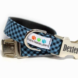 Blue Plaid Collar | Personalized Dog Collar | Custom Collar | Pet Gift | Blue and Black Plaid | Adjustable Collar | Collar with Name