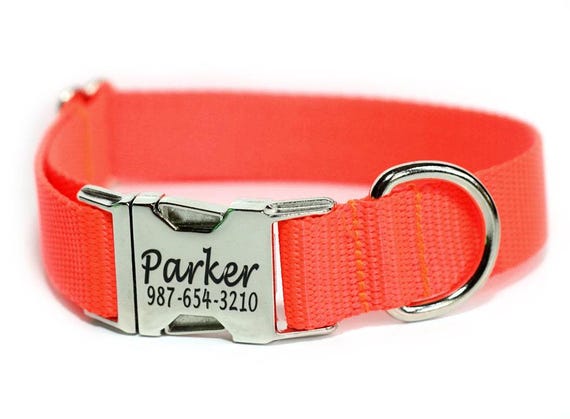 Hunting Dog Collar, Personalized Collar, Laser Engraved Dog Collar, Bright Neon Orange Dog Collar