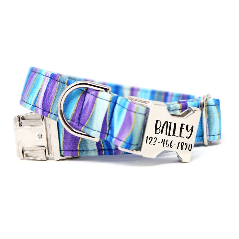 Blue Purple Dog Collar Personalized Dog Collar Ice Stripes image 1