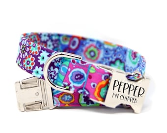 Custom Dog Collar, Handmade Purple Floral Collar for Spring, Personalized Dog Gift with Optional Buckle Engraving | Purple Lilly Collar
